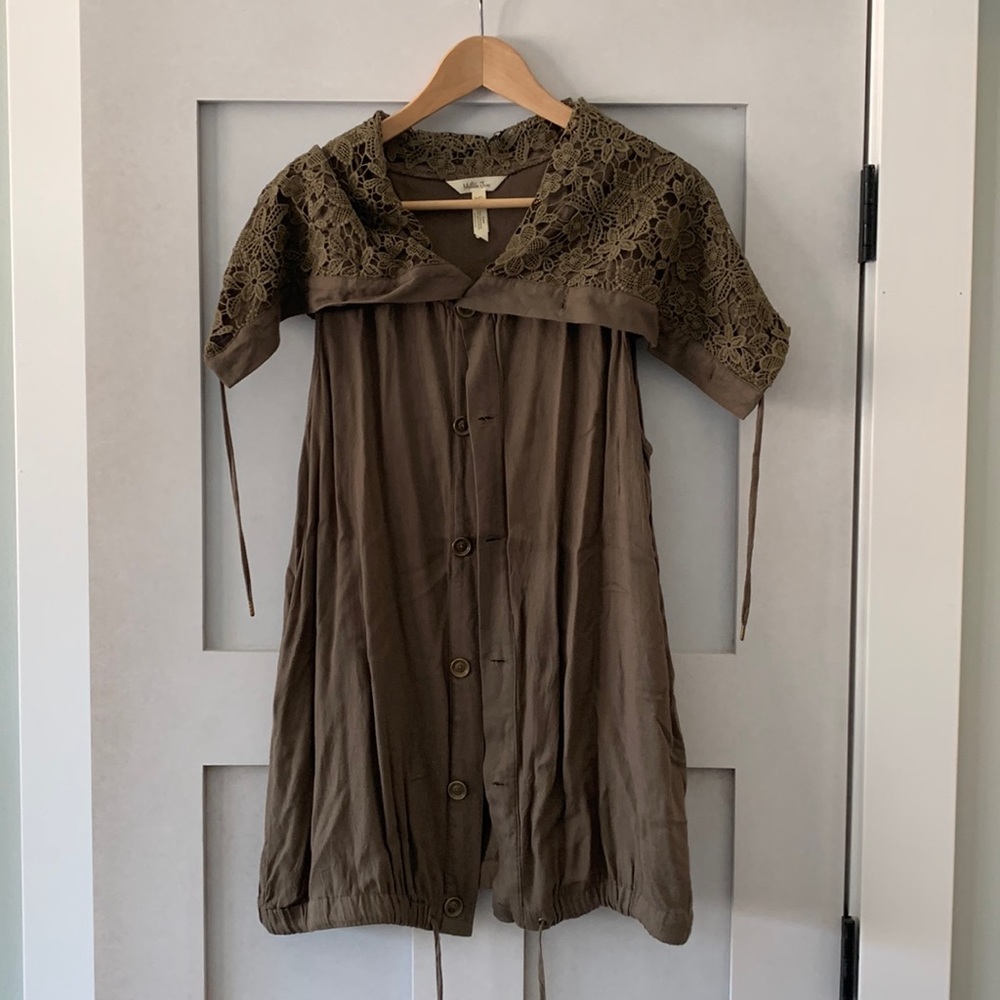 Matilda Jane army green vest with pockets and lace details. Size medium
